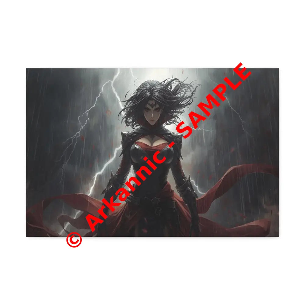 Stormborn Warrior: Dark Fantasy Female Portrait Epic Digital Battle Art Canvas Print 24″ x 16″ (Horizontal) / 1.5’’