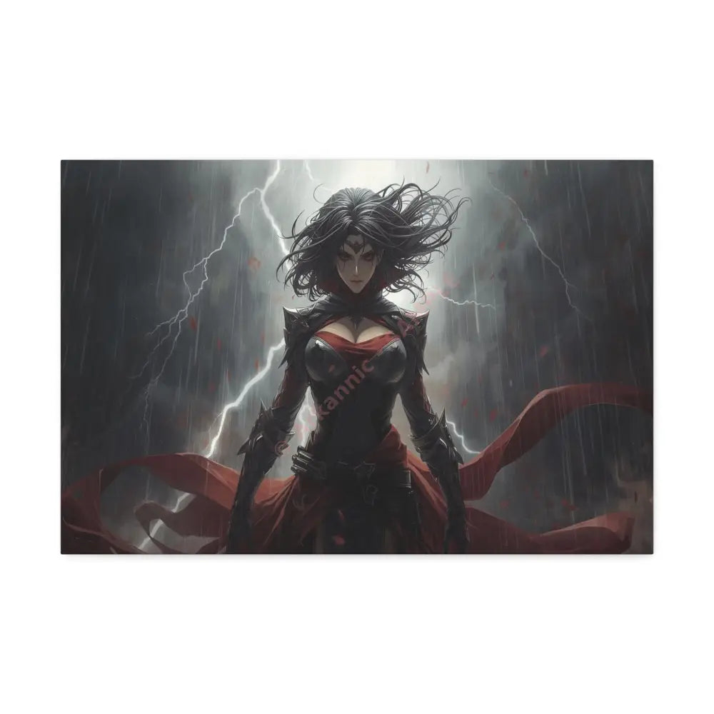 Stormborn Warrior: Dark Fantasy Female Portrait Epic Digital Battle Art Canvas Print 24″ x 16″ (Horizontal) / 1.5’’