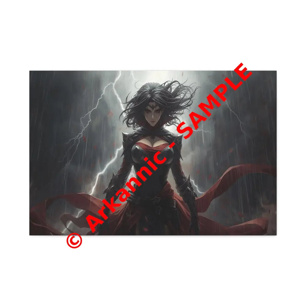 Stormborn Warrior: Dark Fantasy Female Portrait Epic Digital Battle Art Canvas Print 30″ x 20″ (Horizontal) / 1.5’’