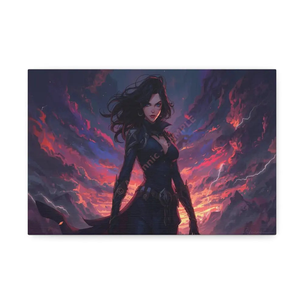 Stormheart Warrior: Epic Fantasy Portrait Digital Art Lightning Landscape Canvas Print 12’’ x 8’’ (Horizontal) / 1.5’’