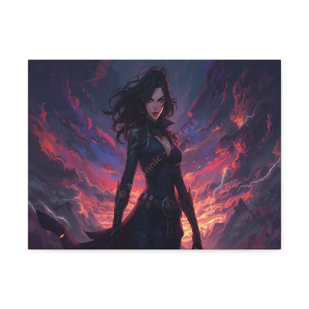 Stormheart Warrior: Epic Fantasy Portrait Digital Art Lightning Landscape Canvas Print 16″ x 12″ (Horizontal) / 1.5’’