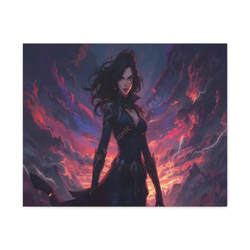 Stormheart Warrior: Epic Fantasy Portrait Digital Art Lightning Landscape Canvas Print 20″ x 16″ (Horizontal) / 1.5’’
