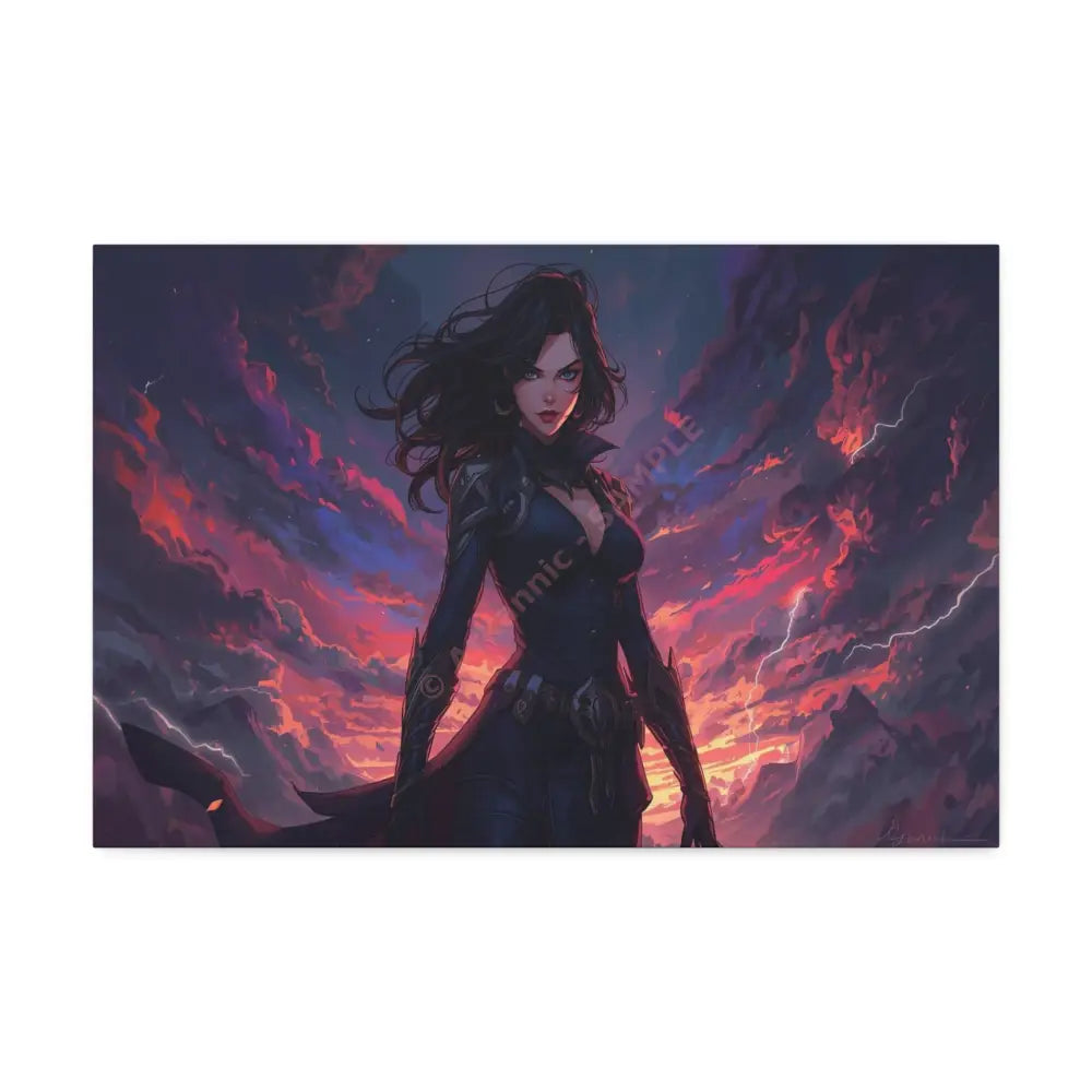 Stormheart Warrior: Epic Fantasy Portrait Digital Art Lightning Landscape Canvas Print 24″ x 16″ (Horizontal) / 1.5’’