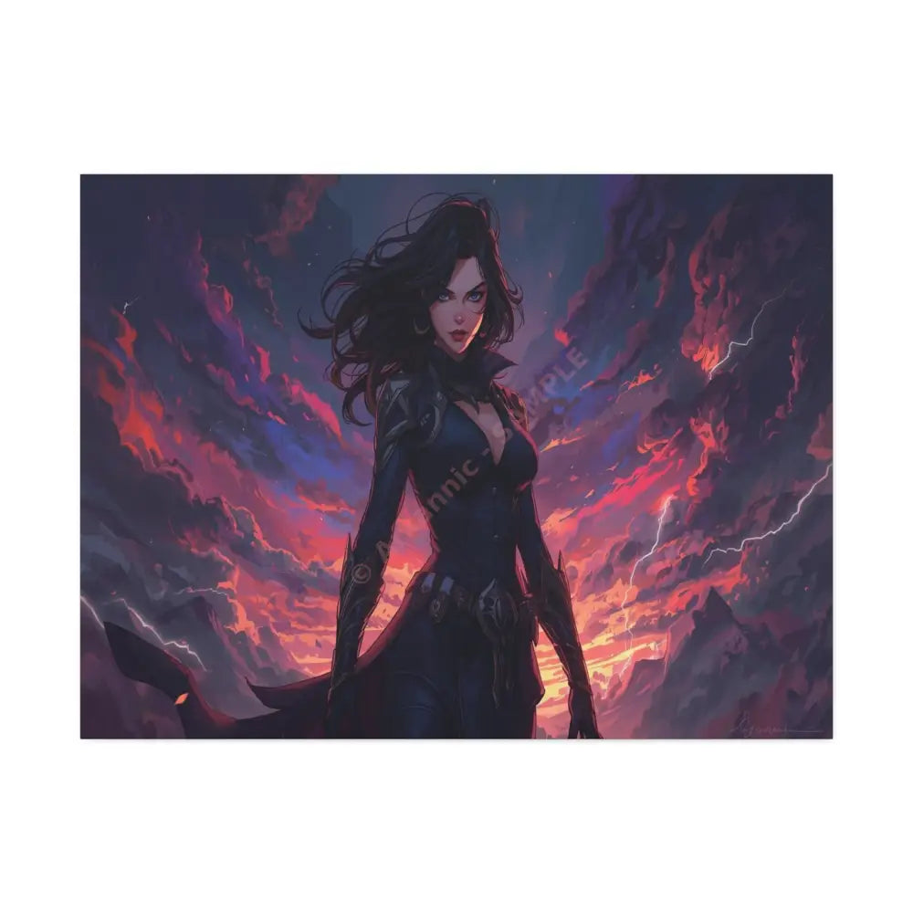 Stormheart Warrior: Epic Fantasy Portrait Digital Art Lightning Landscape Canvas Print 40’’ x 30’’ (Horizontal) / 1.5’’