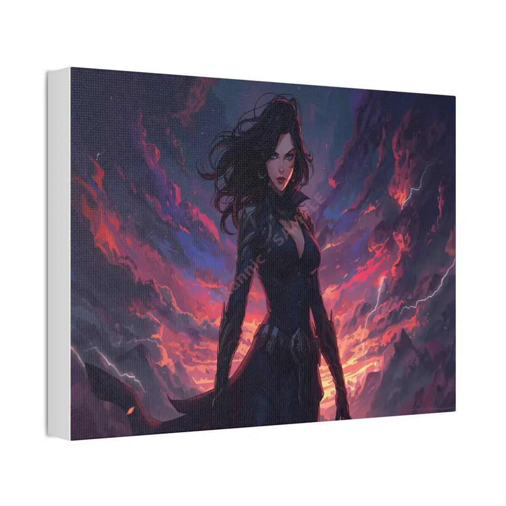 Stormheart Warrior: Epic Fantasy Portrait Digital Art Lightning Landscape Canvas Print Canvas