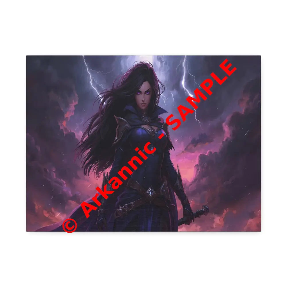Stormkeeper’s Resolve: Warrior of the Tempest Gothic Fantasy Heroine Canvas Print 16″ x 12″ (Horizontal) / 1.5’’ Canvas