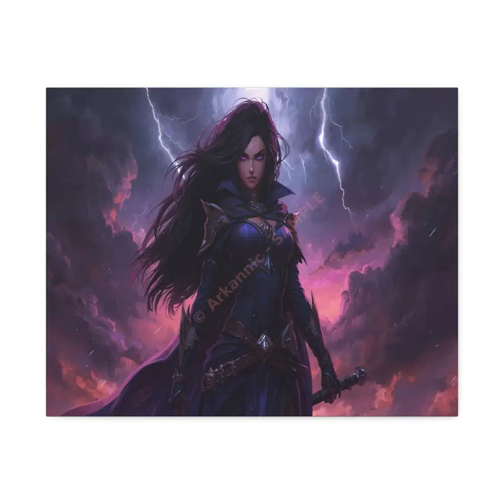 Stormkeeper’s Resolve: Warrior of the Tempest Gothic Fantasy Heroine Canvas Print 20″ x 16″ (Horizontal) / 1.5’’ Canvas