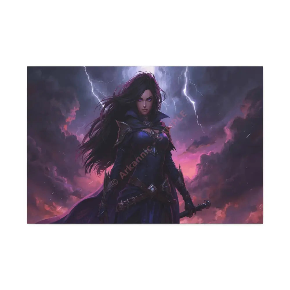 Stormkeeper’s Resolve: Warrior of the Tempest Gothic Fantasy Heroine Canvas Print 36″ x 24″ (Horizontal) / 1.5’’ Canvas