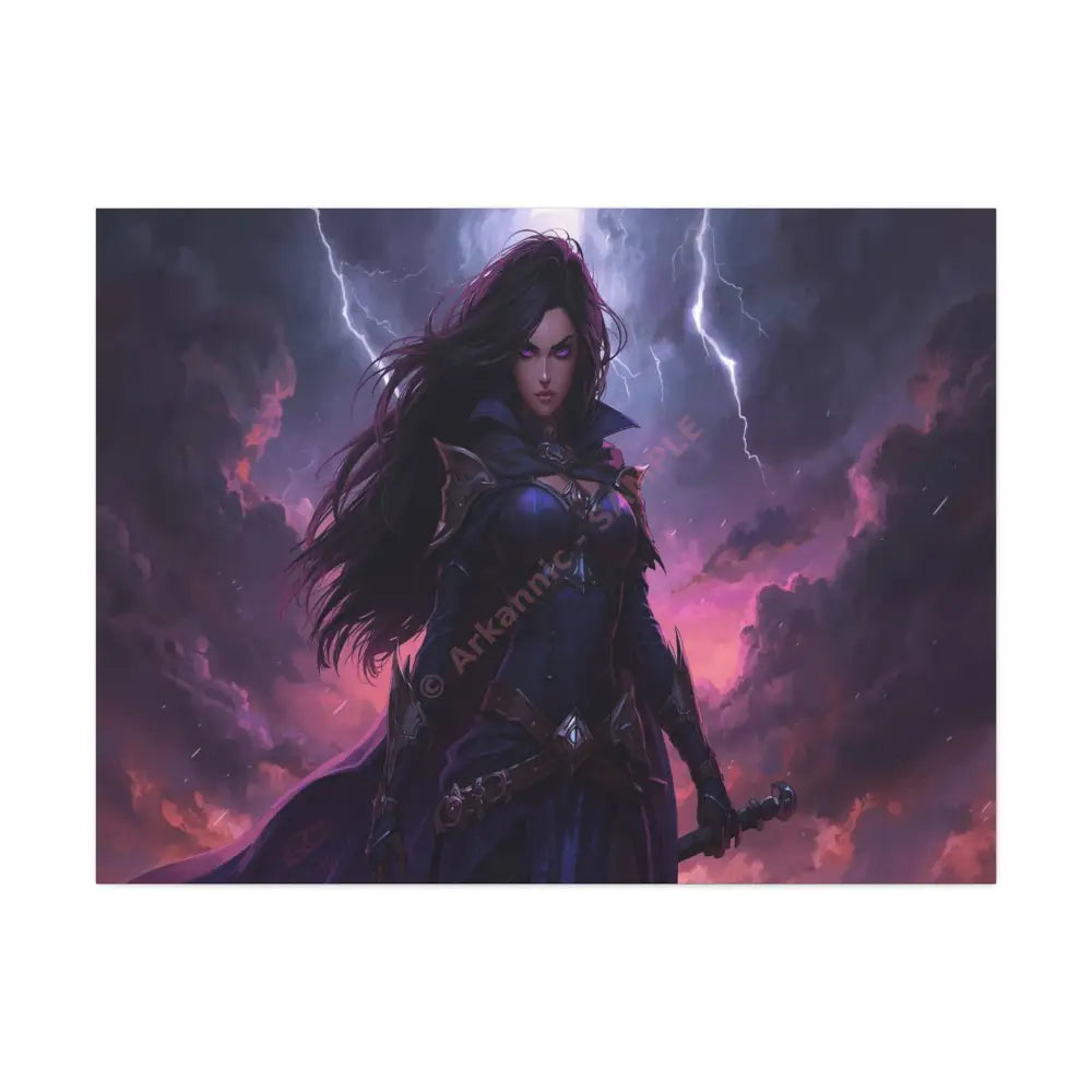 Stormkeeper’s Resolve: Warrior of the Tempest Gothic Fantasy Heroine Canvas Print 40’’ x 30’’ (Horizontal) / 1.5’’