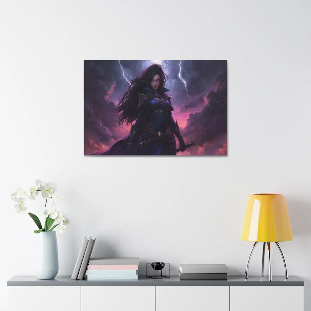 Stormkeeper’s Resolve: Warrior of the Tempest Gothic Fantasy Heroine Canvas Print Canvas