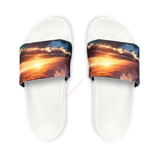 Stylish Summer Sandals for Men Beach Footwear Casual Slip-Ons Vacation Essentials Outdoor Style Sunset Design White