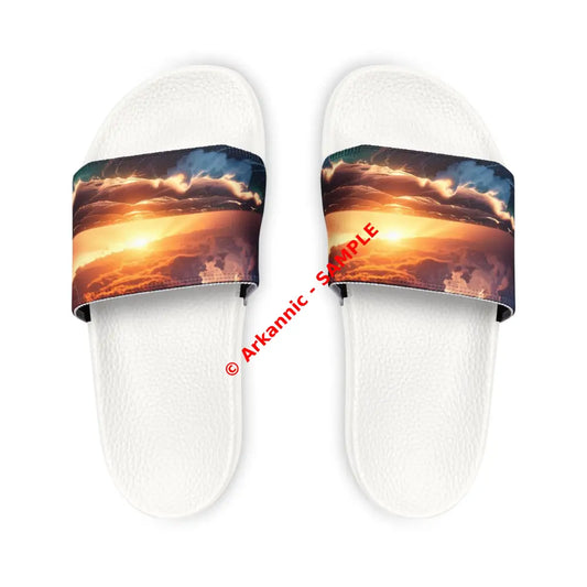Stylish Summer Sandals for Men Beach Footwear Casual Slip-Ons Vacation Essentials Outdoor Style Sunset Design White