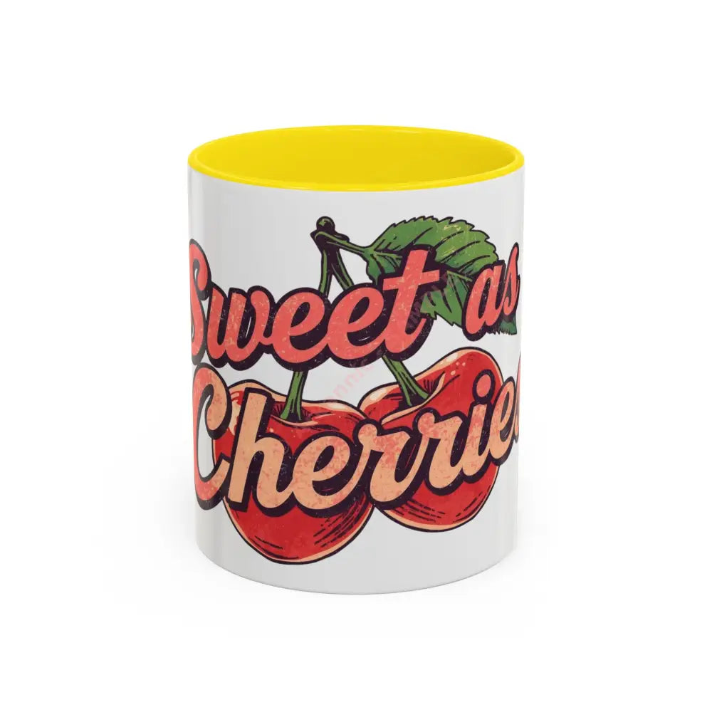 Sweet as Cherries Coffee Mug | Cute Retro Cherry Design | Positive Gift for Coffee Lovers 11oz / Yellow Mug
