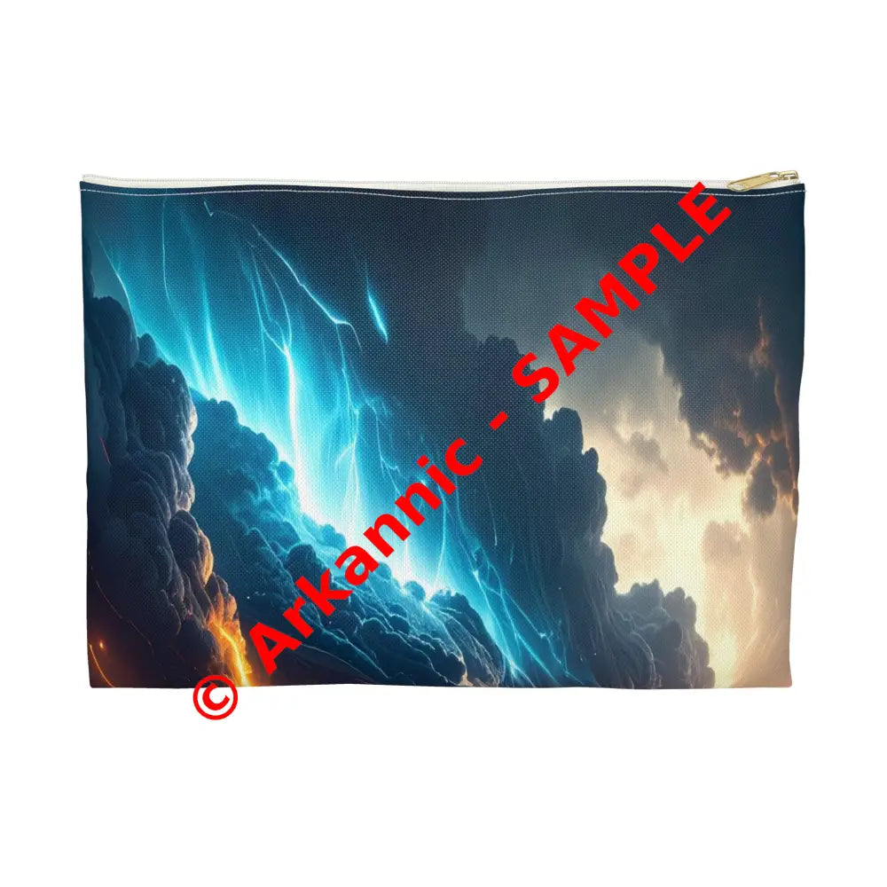 Tempest of Luminescence: Digital Landscape Storm Ethereal Atmospheric Energy Accessory Pouch Large / White zipper Bags