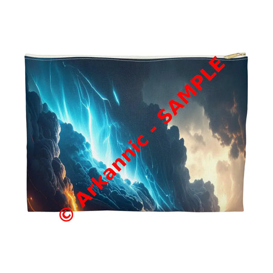 Tempest of Luminescence: Digital Landscape Storm Ethereal Atmospheric Energy Accessory Pouch Large / White zipper Bags