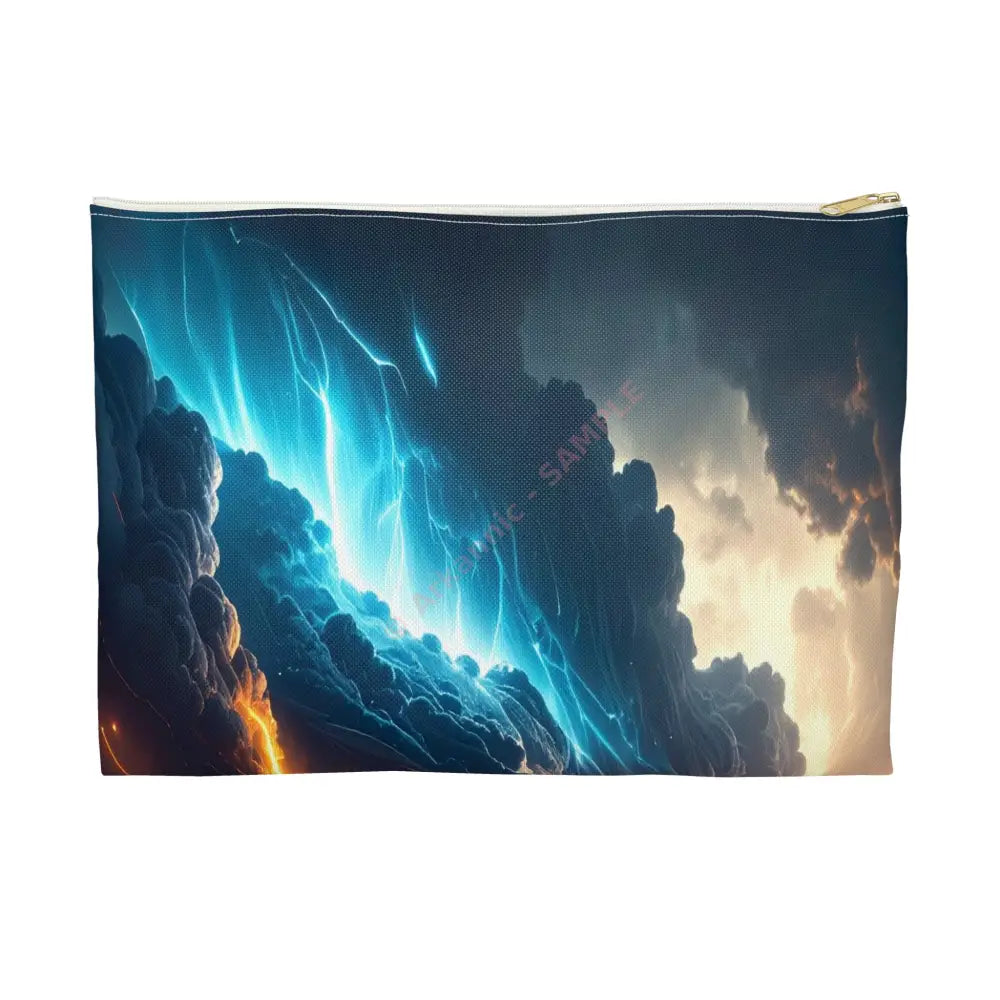 Tempest of Luminescence: Digital Landscape Storm Ethereal Atmospheric Energy Accessory Pouch Large / White zipper Bags