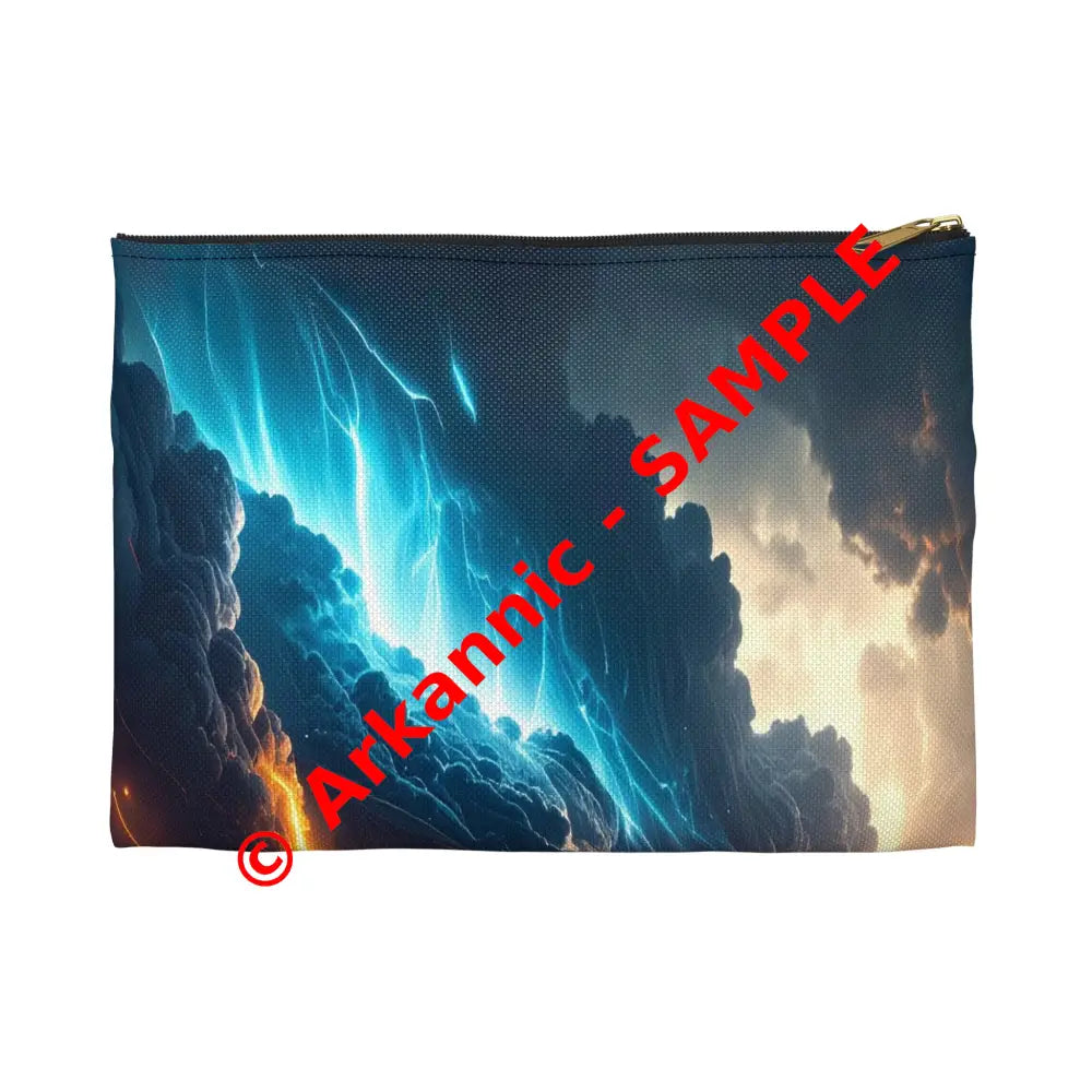 Tempest of Luminescence: Digital Landscape Storm Ethereal Atmospheric Energy Accessory Pouch Small / Black zipper Bags