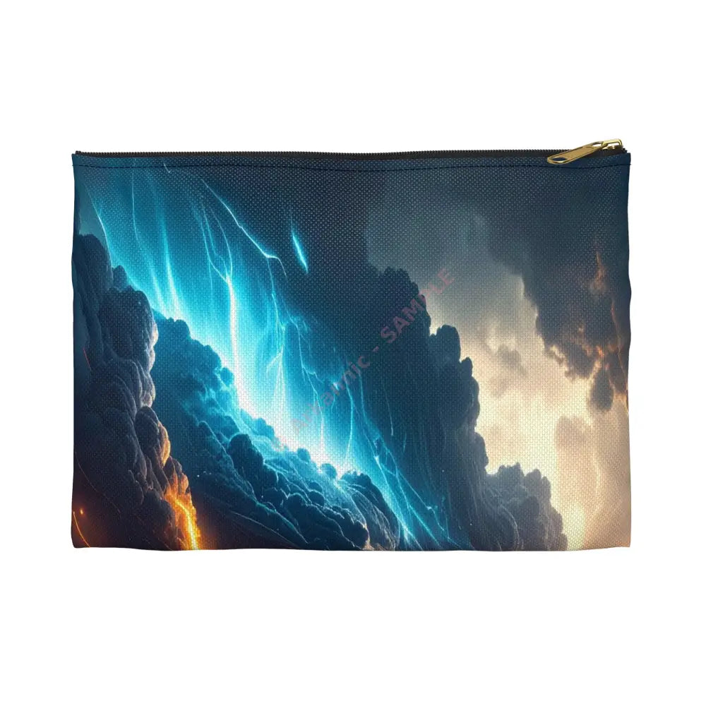Tempest of Luminescence: Digital Landscape Storm Ethereal Atmospheric Energy Accessory Pouch Small / Black zipper Bags