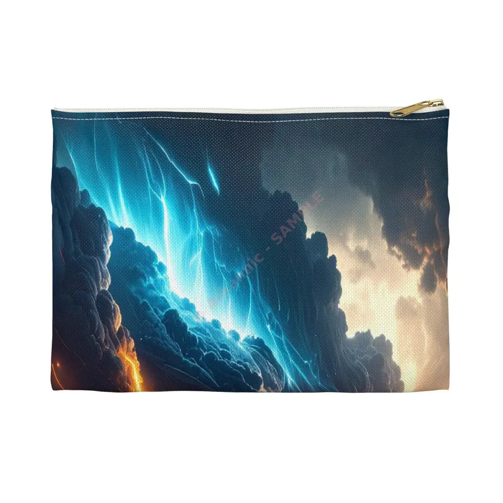 Tempest of Luminescence: Digital Landscape Storm Ethereal Atmospheric Energy Accessory Pouch Small / White zipper Bags