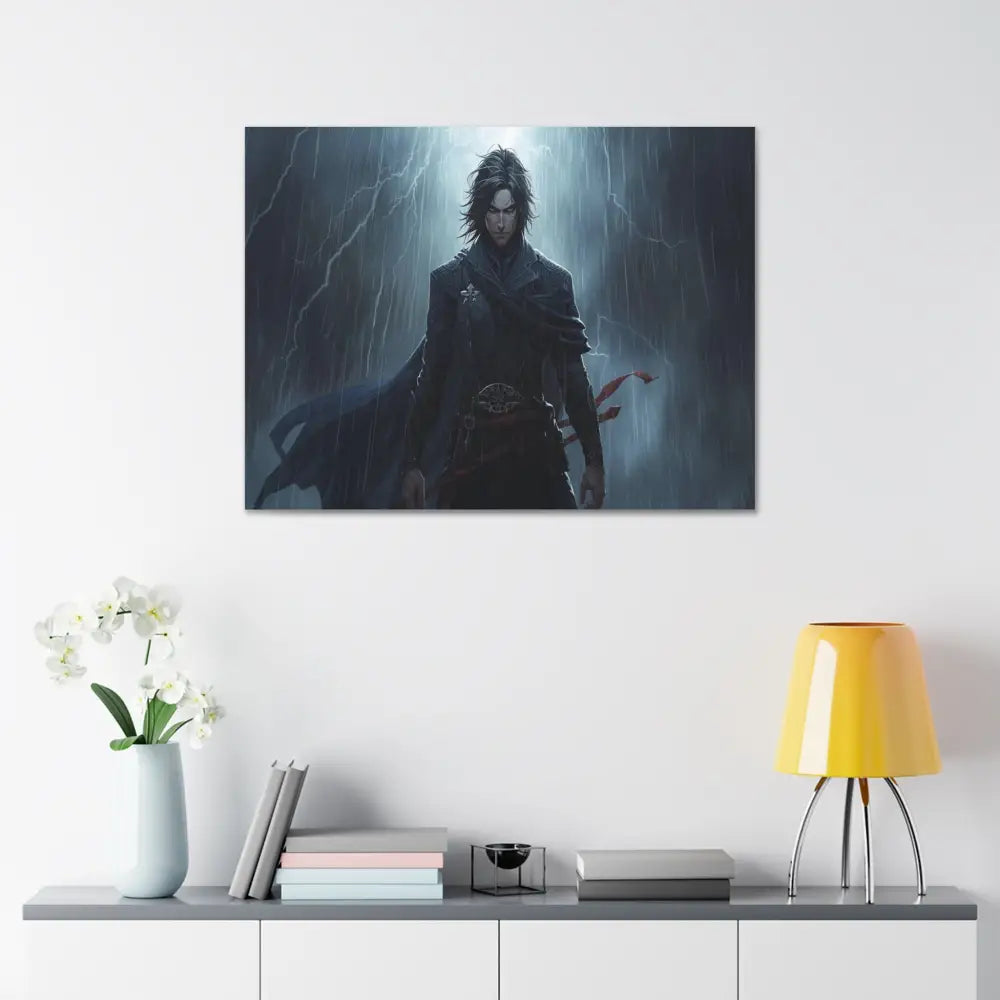 Tempest of Shadows: Gothic Digital Portrait Storm-Driven Emotional Landscape Canvas Print Canvas