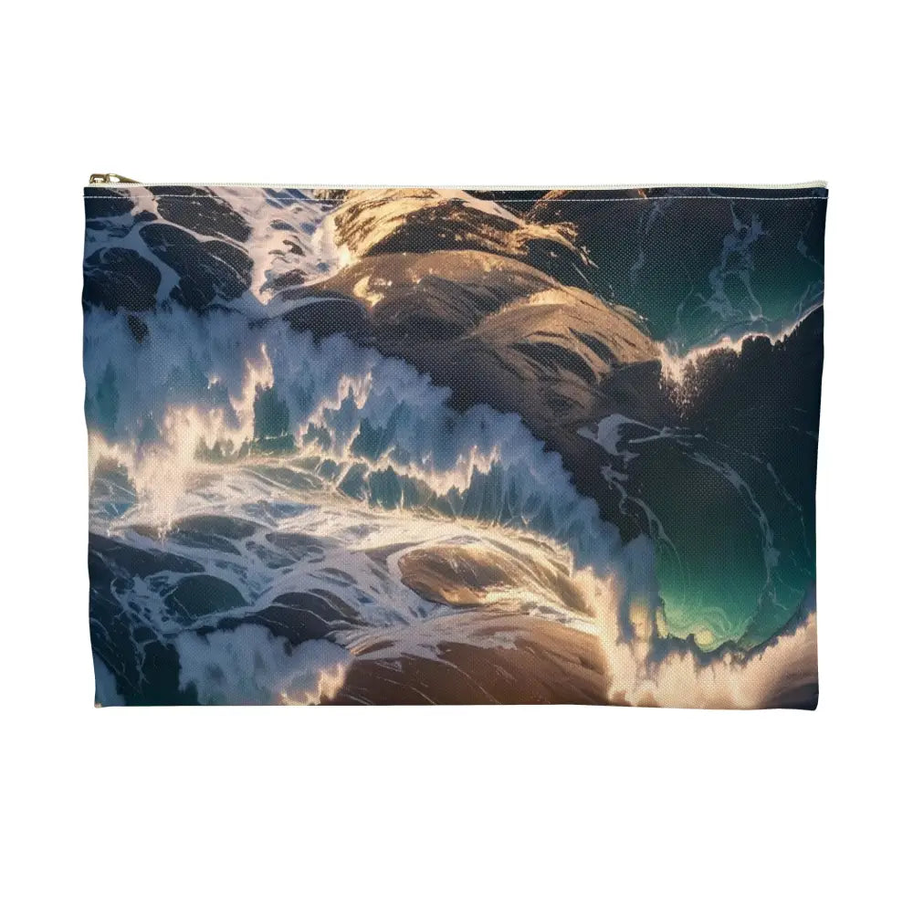 Tempest of the Emerald Waves: Storm-Swept Seascape Marine Photography Masterpiece Accessory Pouch Bags