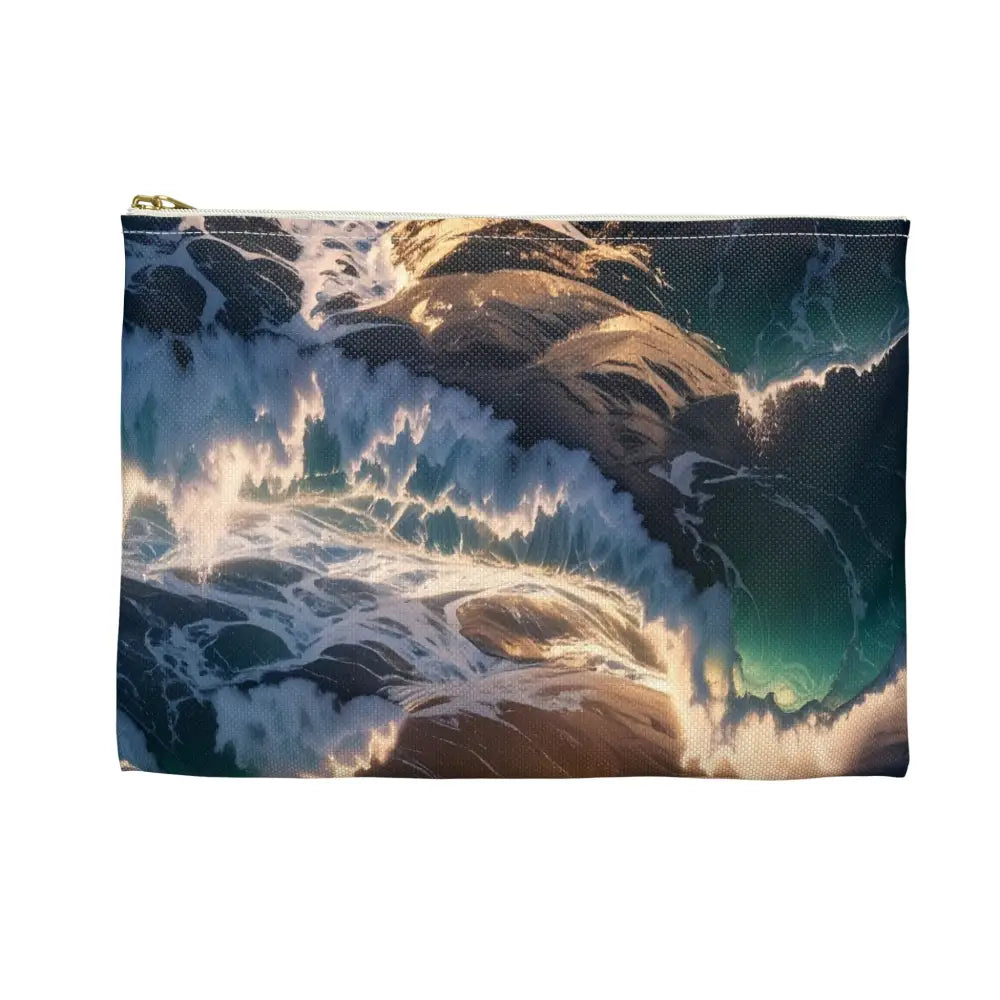 Tempest of the Emerald Waves: Storm-Swept Seascape Marine Photography Masterpiece Accessory Pouch Bags