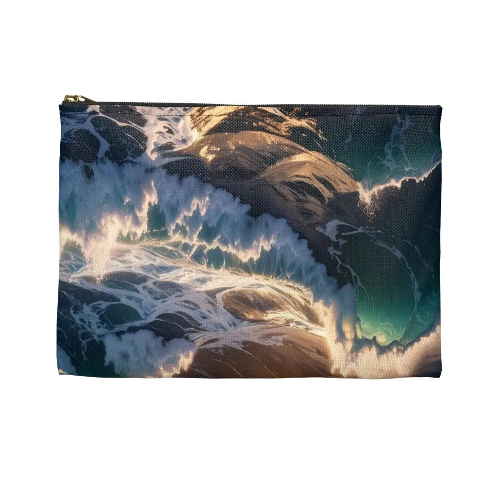 Tempest of the Emerald Waves: Storm-Swept Seascape Marine Photography Masterpiece Accessory Pouch Bags