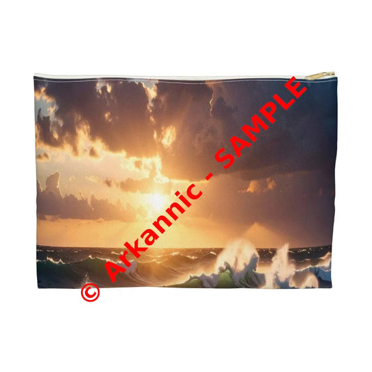 Tempest of the Emerald Waves: Storm-Swept Seascape Marine Photography Masterpiece Accessory Pouch Large / White zipper