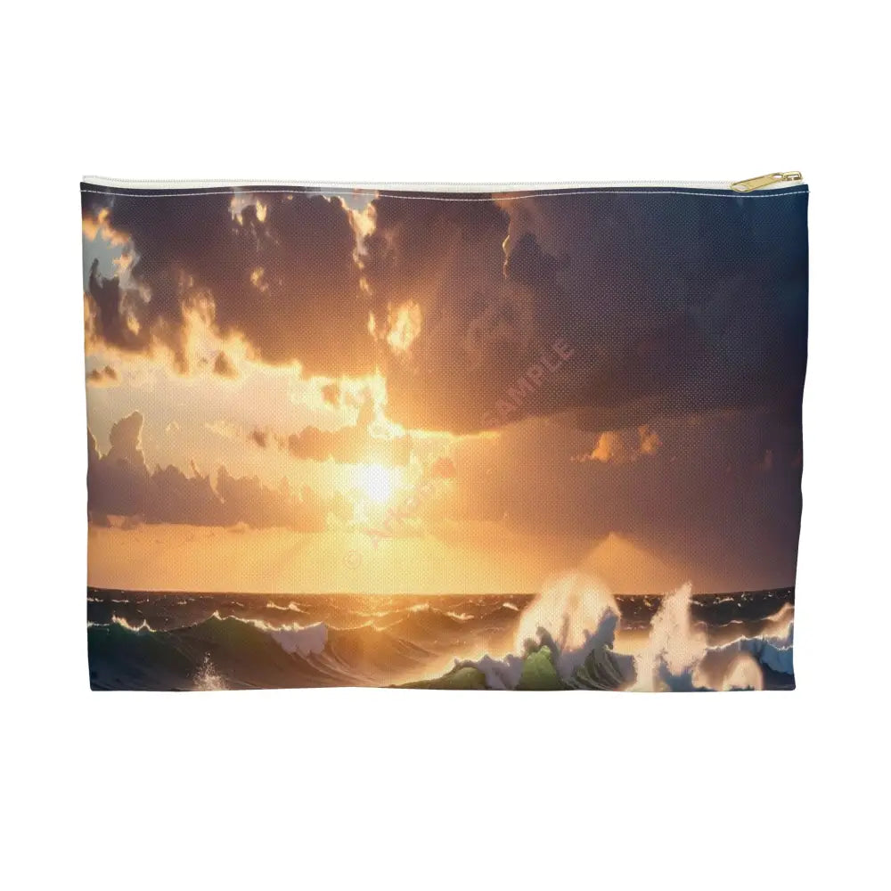 Tempest of the Emerald Waves: Storm-Swept Seascape Marine Photography Masterpiece Accessory Pouch Large / White zipper