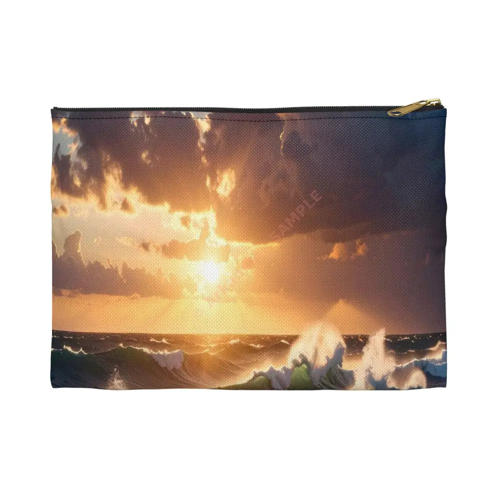 Tempest of the Emerald Waves: Storm-Swept Seascape Marine Photography Masterpiece Accessory Pouch Small / Black zipper