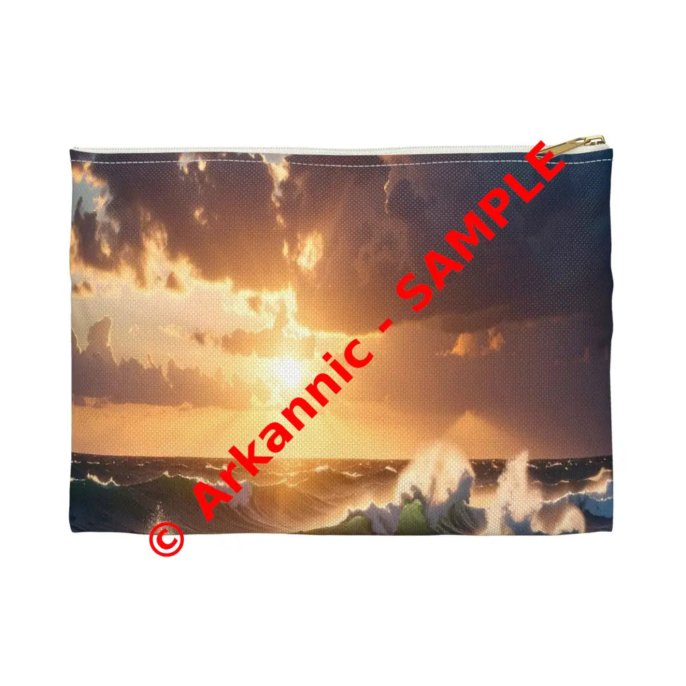 Tempest of the Emerald Waves: Storm-Swept Seascape Marine Photography Masterpiece Accessory Pouch Small / White zipper