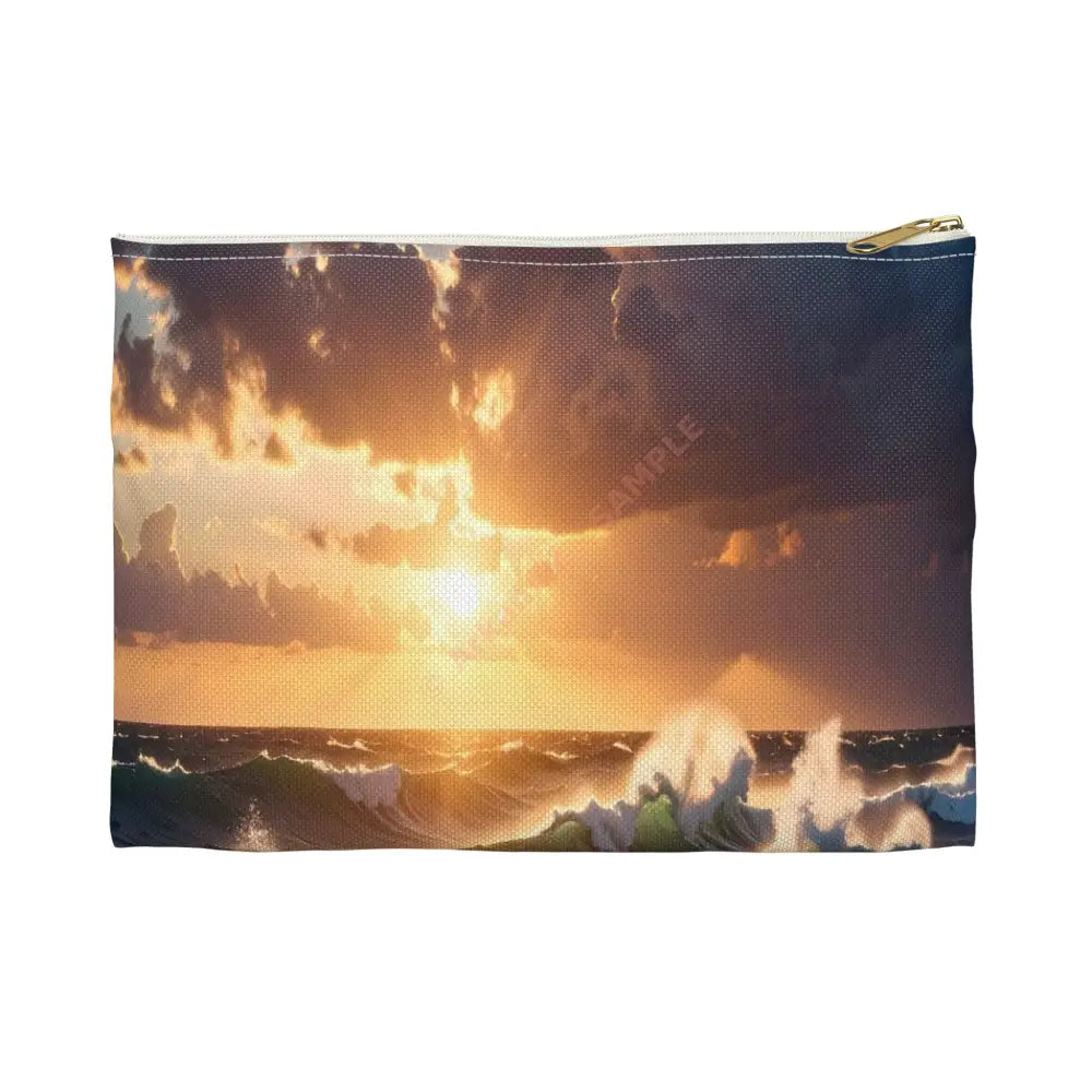 Tempest of the Emerald Waves: Storm-Swept Seascape Marine Photography Masterpiece Accessory Pouch Small / White zipper