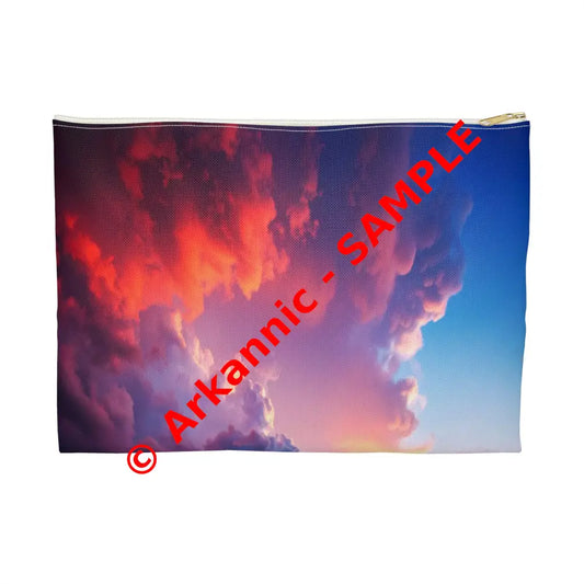Tempest’s Fury: Stormy Seascape Sunset Dramatic Lightning Ocean Scene Accessory Pouch Large / White zipper Bags
