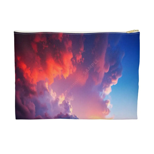 Tempest’s Fury: Stormy Seascape Sunset Dramatic Lightning Ocean Scene Accessory Pouch Large / White zipper Bags