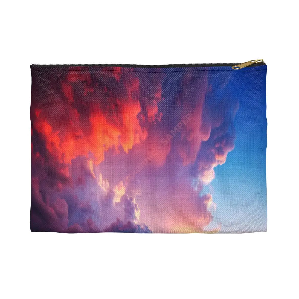 Tempest’s Fury: Stormy Seascape Sunset Dramatic Lightning Ocean Scene Accessory Pouch Small / Black zipper Bags