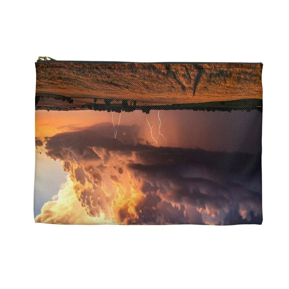 Thunderstorm Over Golden Fields: Atmospheric Dynamics Plains Landscape Panorama Accessory Pouch Bags