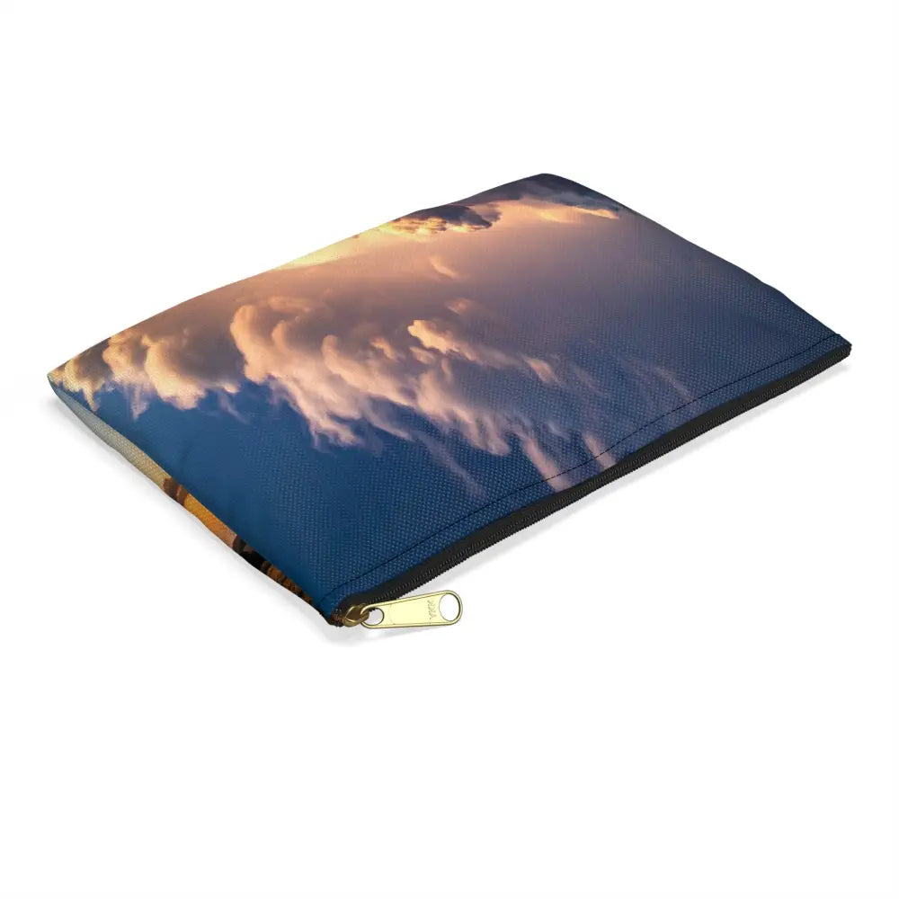 Thunderstorm Over Golden Fields: Atmospheric Dynamics Plains Landscape Panorama Accessory Pouch Bags