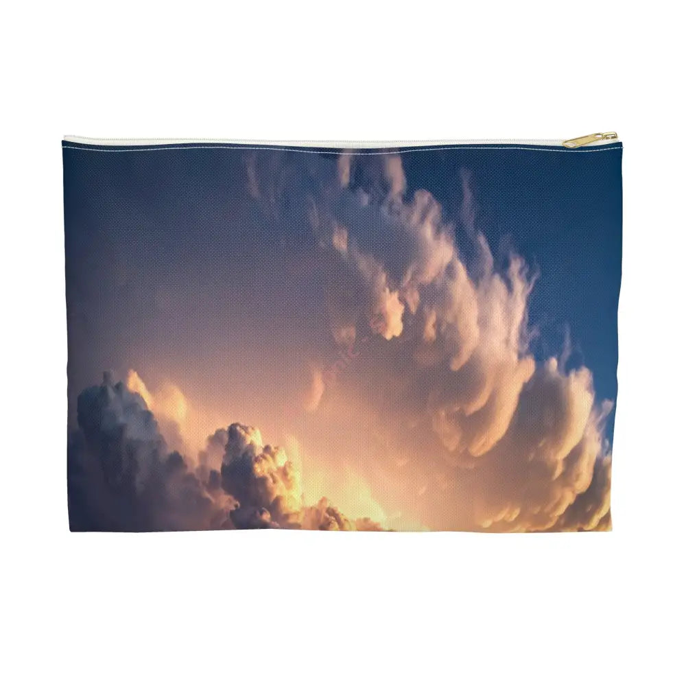 Thunderstorm Over Golden Fields: Atmospheric Dynamics Plains Landscape Panorama Accessory Pouch Large / White zipper