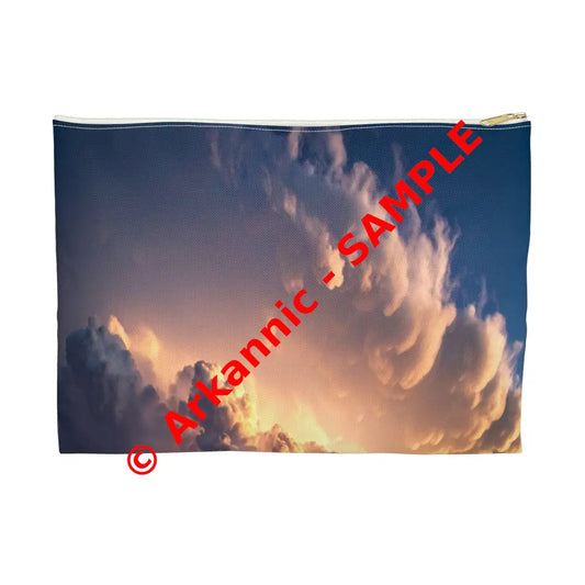 Thunderstorm Over Golden Fields: Atmospheric Dynamics Plains Landscape Panorama Accessory Pouch Large / White zipper