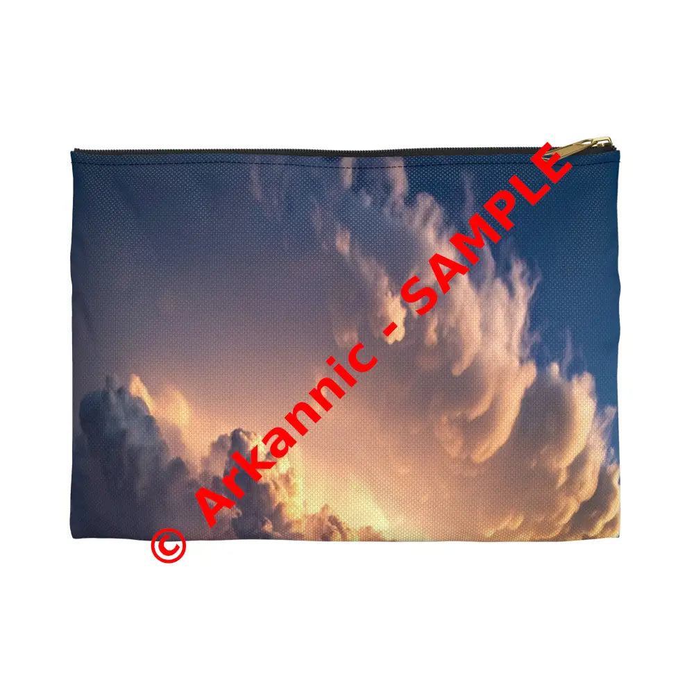 Thunderstorm Over Golden Fields: Atmospheric Dynamics Plains Landscape Panorama Accessory Pouch Small / Black zipper