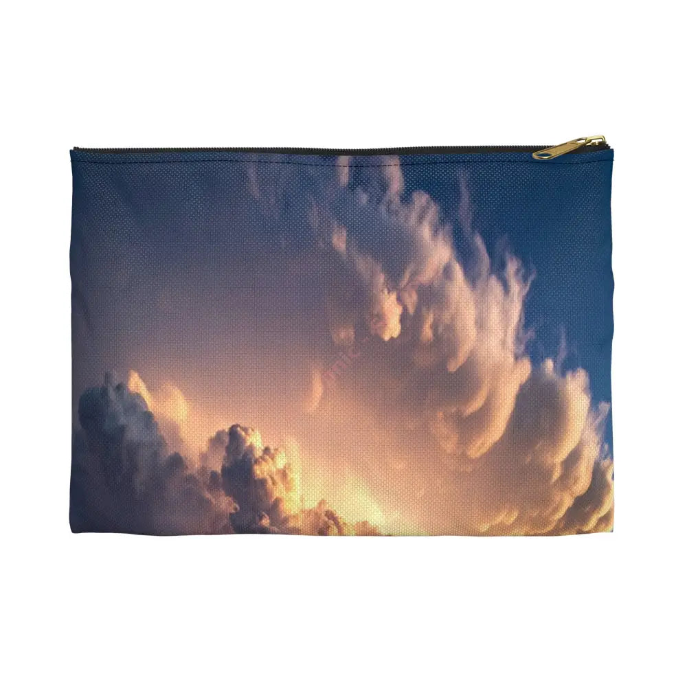 Thunderstorm Over Golden Fields: Atmospheric Dynamics Plains Landscape Panorama Accessory Pouch Small / Black zipper