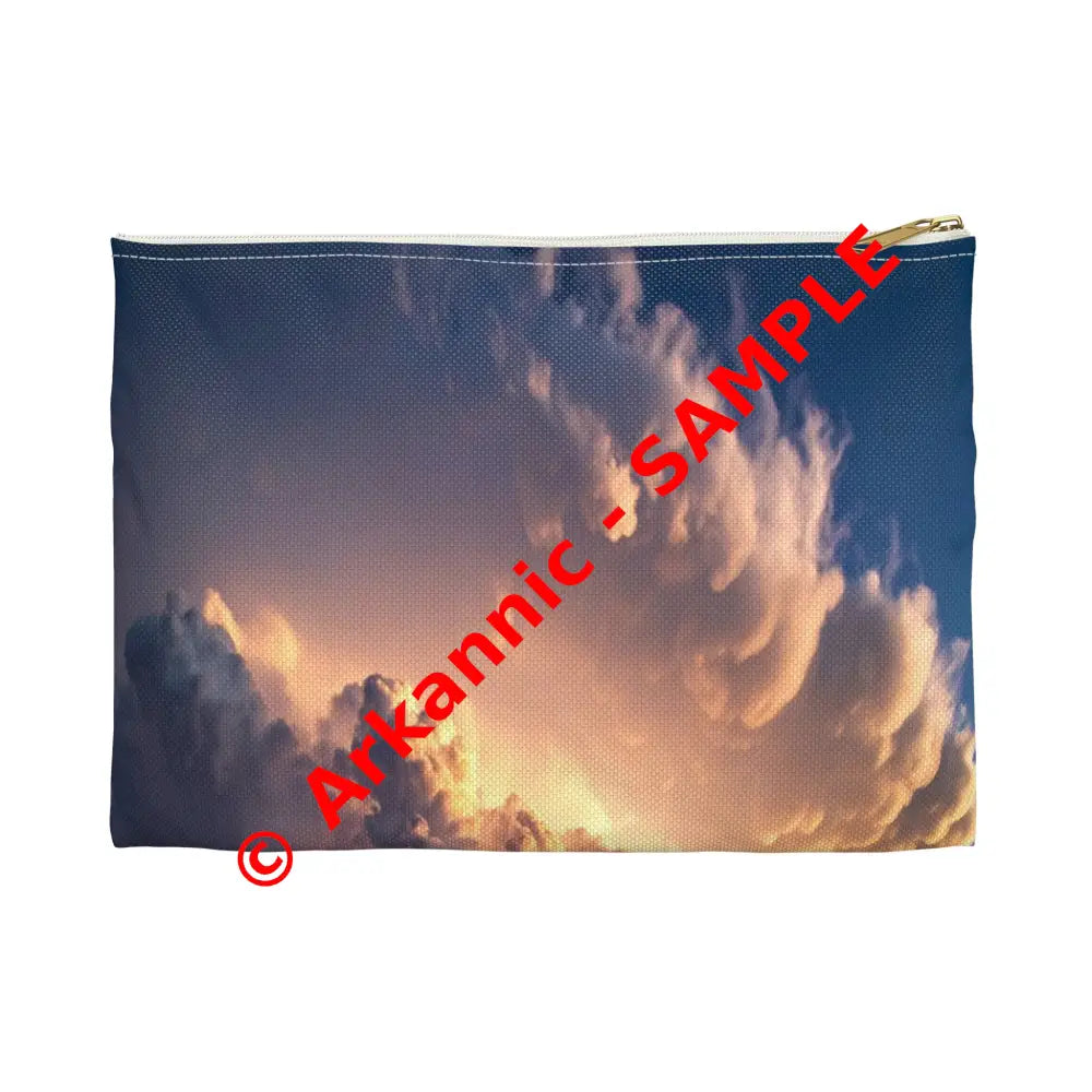 Thunderstorm Over Golden Fields: Atmospheric Dynamics Plains Landscape Panorama Accessory Pouch Small / White zipper