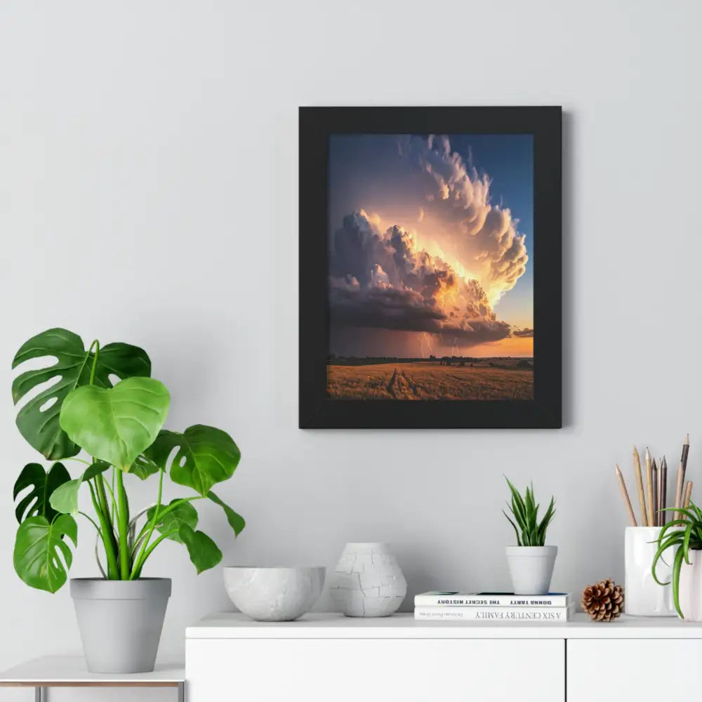 Thunderstorm’s Embrace: Nature’s Fury Over Golden Fields Dramatic Landscape PhotographyFramed Verticle Poster Poster