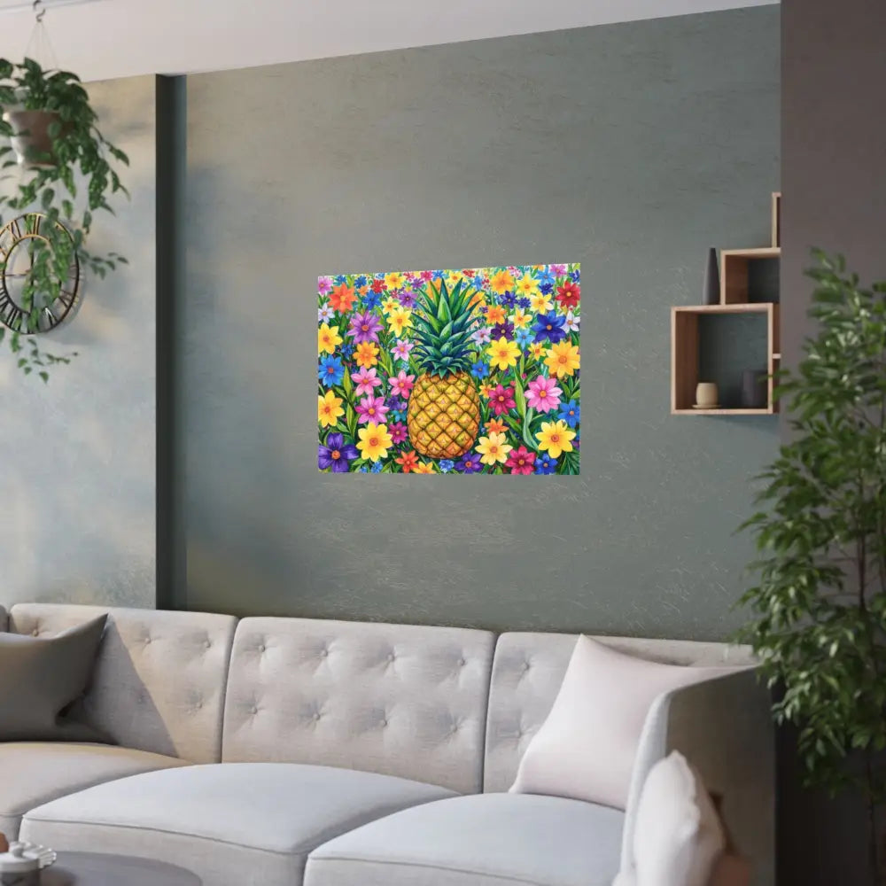 Tropical Botanical Symphony: Pineapple Garden Dreamscape Vibrant Watercolor Floral Composition Poster Poster