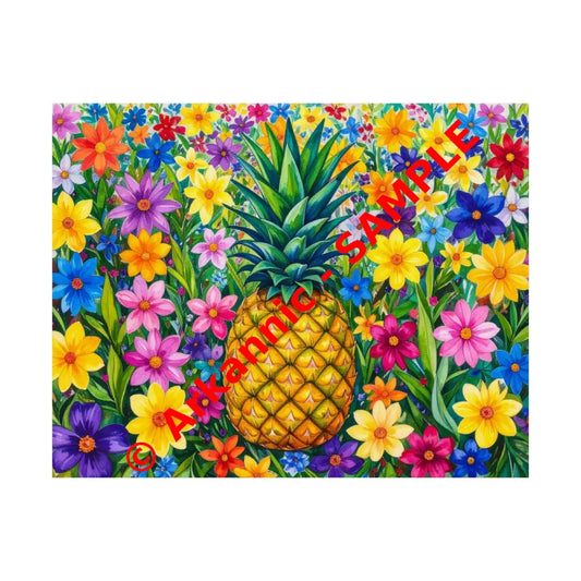 Tropical Botanical Symphony: Pineapple Garden Dreamscape Vibrant Watercolor Floral Composition Poster 14″ x 11″ Poster