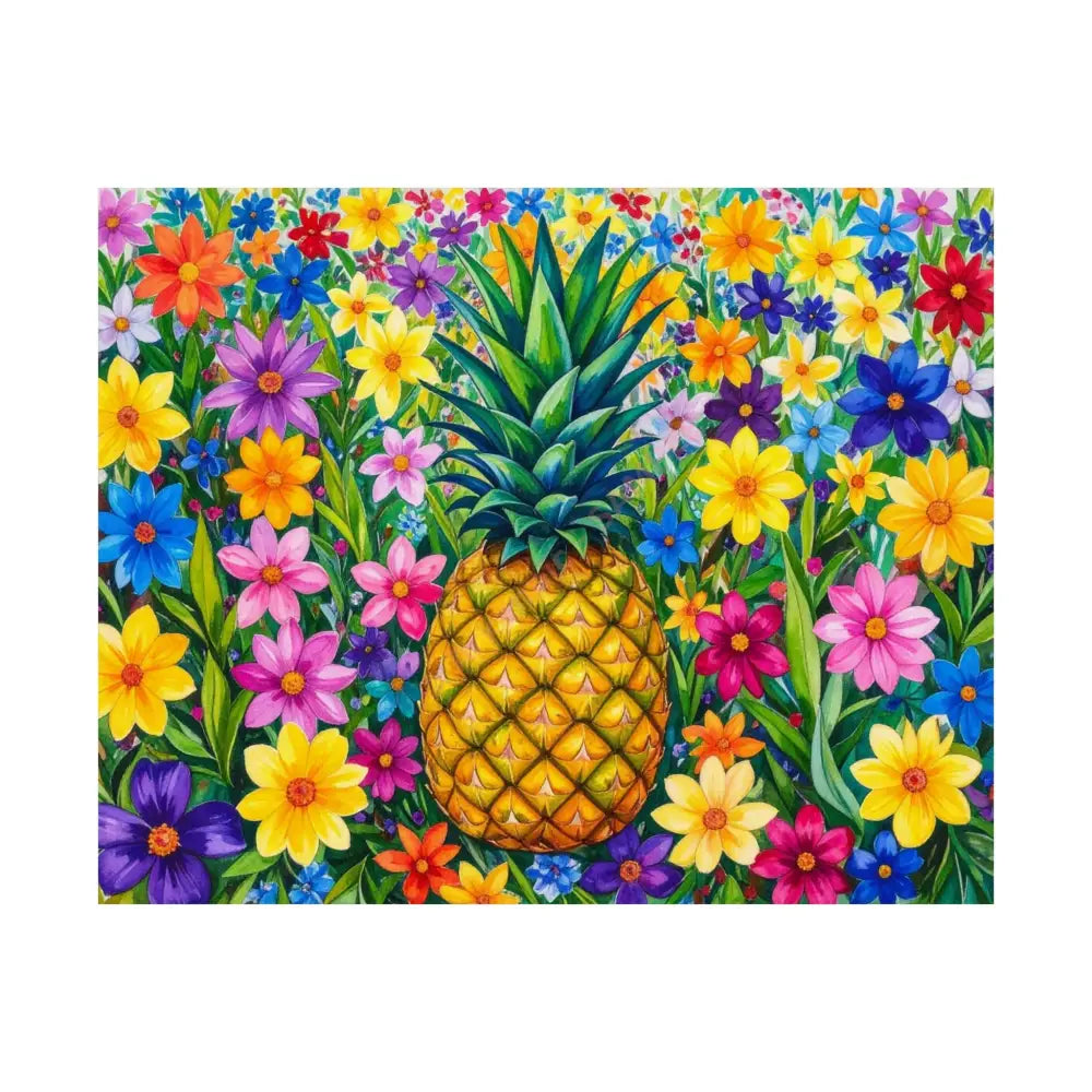 Tropical Botanical Symphony: Pineapple Garden Dreamscape Vibrant Watercolor Floral Composition Poster 20″ x 16″ Poster