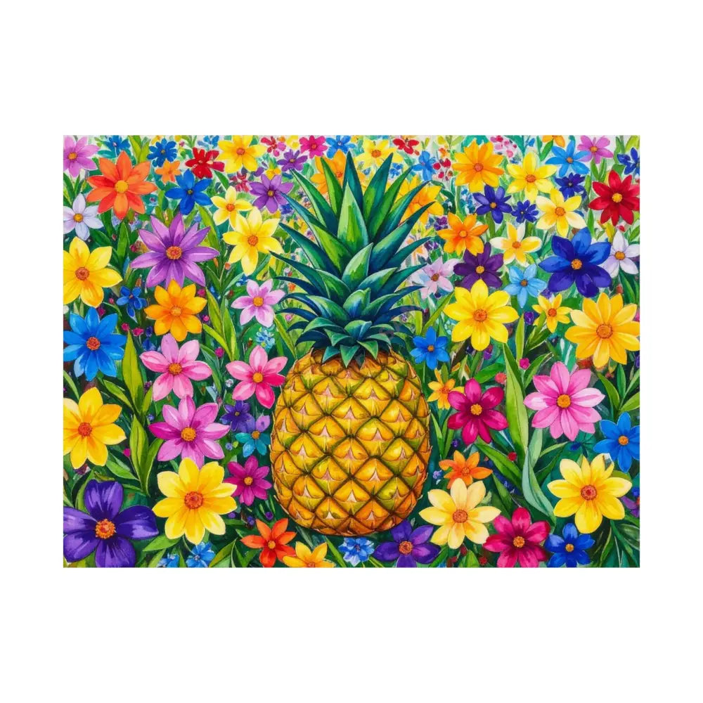 Tropical Botanical Symphony: Pineapple Garden Dreamscape Vibrant Watercolor Floral Composition Poster 24″ x 18″ Poster