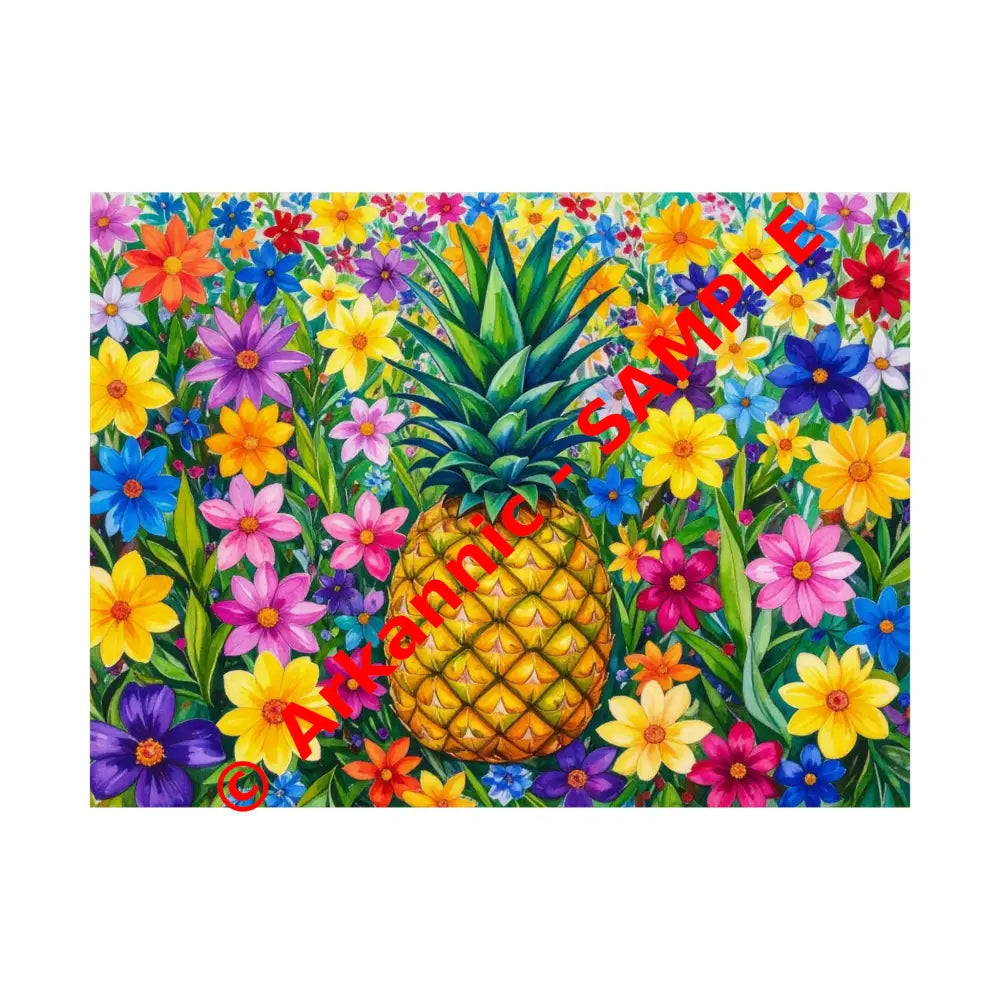 Tropical Botanical Symphony: Pineapple Garden Dreamscape Vibrant Watercolor Floral Composition Poster 24″ x 18″ Poster