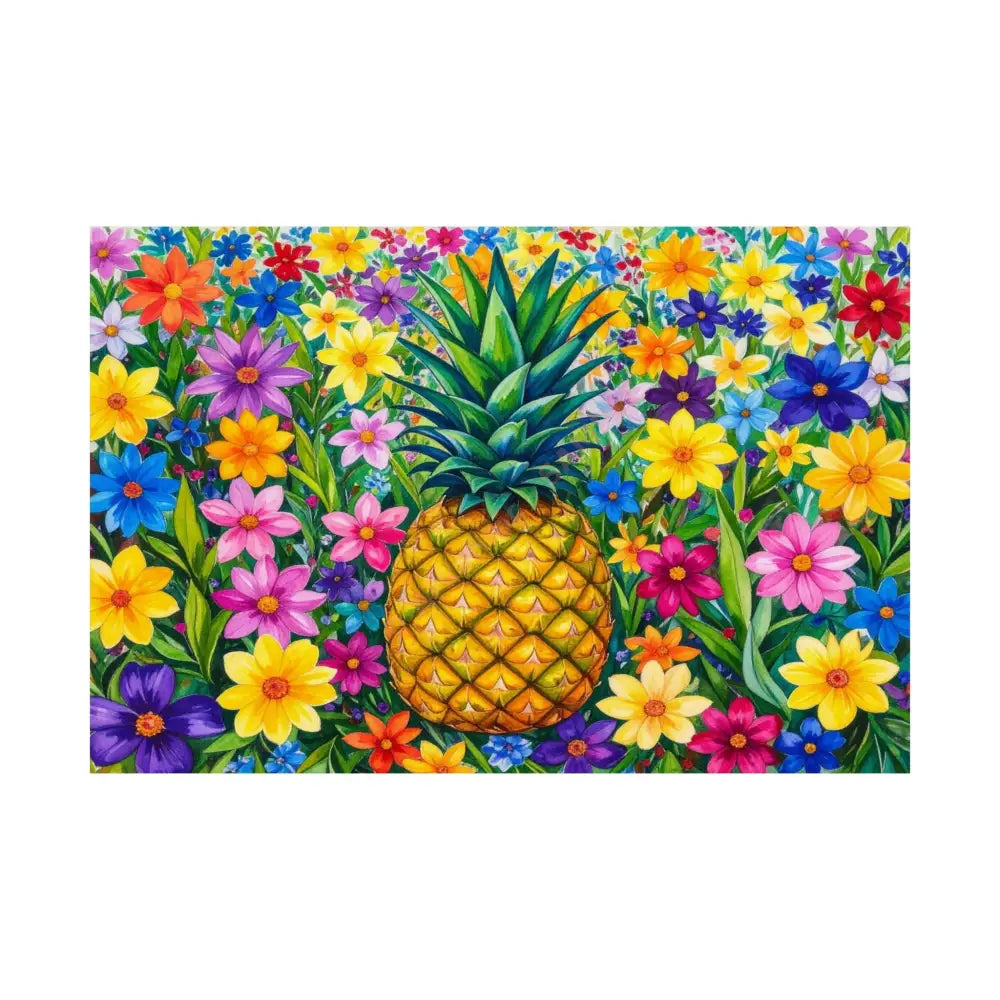 Tropical Botanical Symphony: Pineapple Garden Dreamscape Vibrant Watercolor Floral Composition Poster 30″ x 20″ Poster