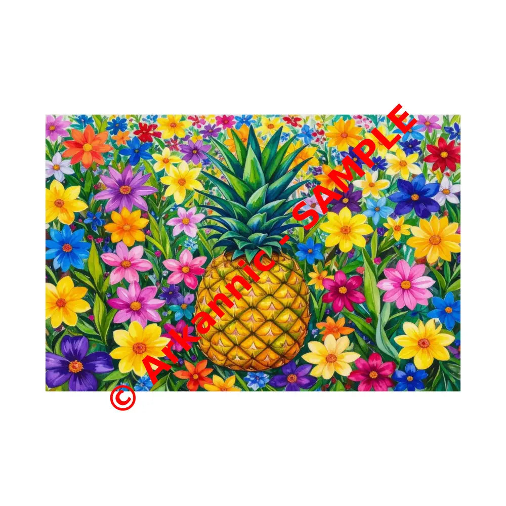 Tropical Botanical Symphony: Pineapple Garden Dreamscape Vibrant Watercolor Floral Composition Poster 30″ x 20″ Poster